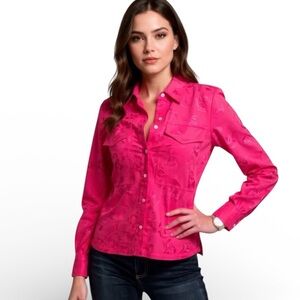 Staud Alyssa Tonal Floral Damask Long Sleeve Button Down Shirt